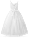Flower Girl Spaghetti Strap Dress A-Line Ball Gown Tulle Dresses for Wedding Birthday Party