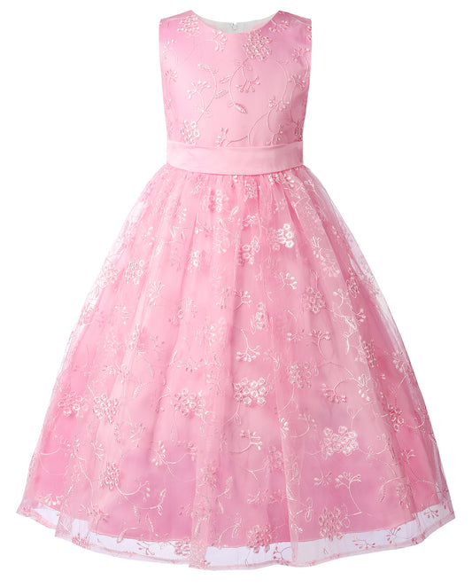 Flower Girl Embroidered Dress Sleeveless Lace Ball Gown Formal Princess Dress for Wedding Birthday Party