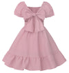 Girls Summer Casual Dress Bow Tie Back Dresses Off Shoulder Ruffled Hem