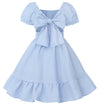 Girls Summer Casual Dress Bow Tie Back Dresses Off Shoulder Ruffled Hem