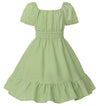 Girls Summer Casual Dress Bow Tie Back Dresses Off Shoulder Ruffled Hem