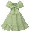 Girls Summer Casual Dress Bow Tie Back Dresses Off Shoulder Ruffled Hem