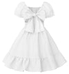 Girls Summer Casual Dress Bow Tie Back Dresses Off Shoulder Ruffled Hem