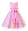 Little Girl's Sleeveless Tulle 3D Flower Rainbow Dress for Wedding Party