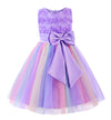 Little Girl's Sleeveless Tulle 3D Flower Rainbow Dress for Wedding Party