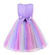 Little Girl's Sleeveless Tulle 3D Flower Rainbow Dress for Wedding Party
