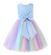 Little Girl's Sleeveless Tulle 3D Flower Rainbow Dress for Wedding Party