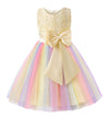 Little Girl's Sleeveless Tulle 3D Flower Rainbow Dress for Wedding Party