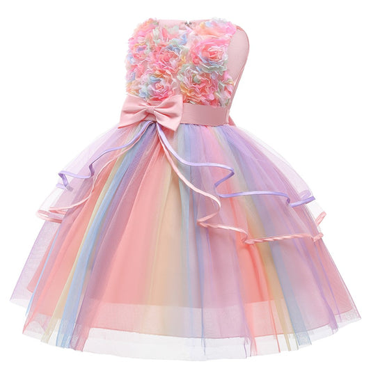 Rainbow Flower Girl Wedding Dress Princess Tutu Ball Gown for Special Occasions