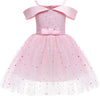 Girl's Off Shoulder Tulle Dress Sequin Flower Girl Tutu