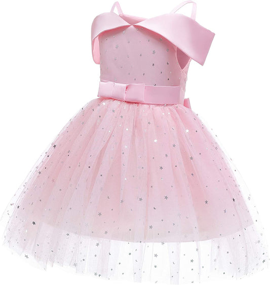 Girl's Off Shoulder Tulle Dress Sequin Flower Girl Tutu