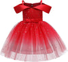 Girl's Off Shoulder Tulle Dress Sequin Flower Girl Tutu