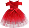 Girl's Off Shoulder Tulle Dress Sequin Flower Girl Tutu