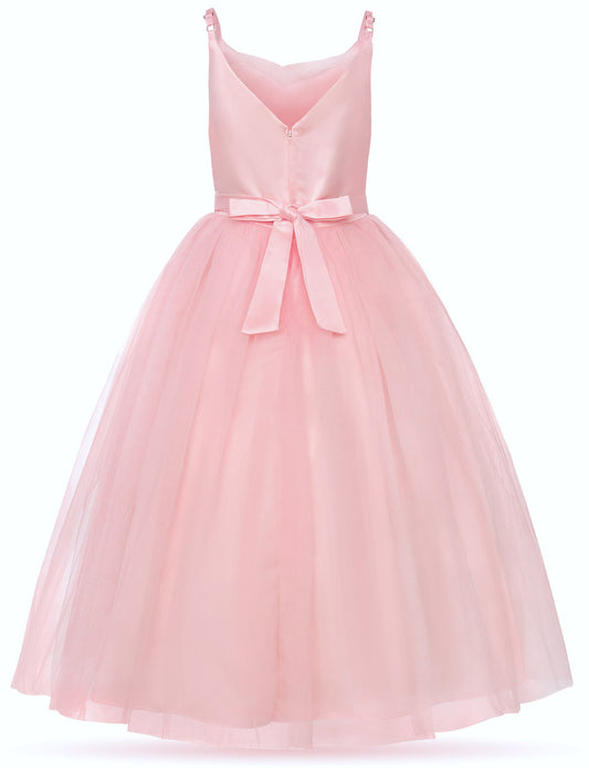 Flower Girl Spaghetti Strap Dress A-Line Ball Gown Tulle Dresses for Wedding Birthday Party