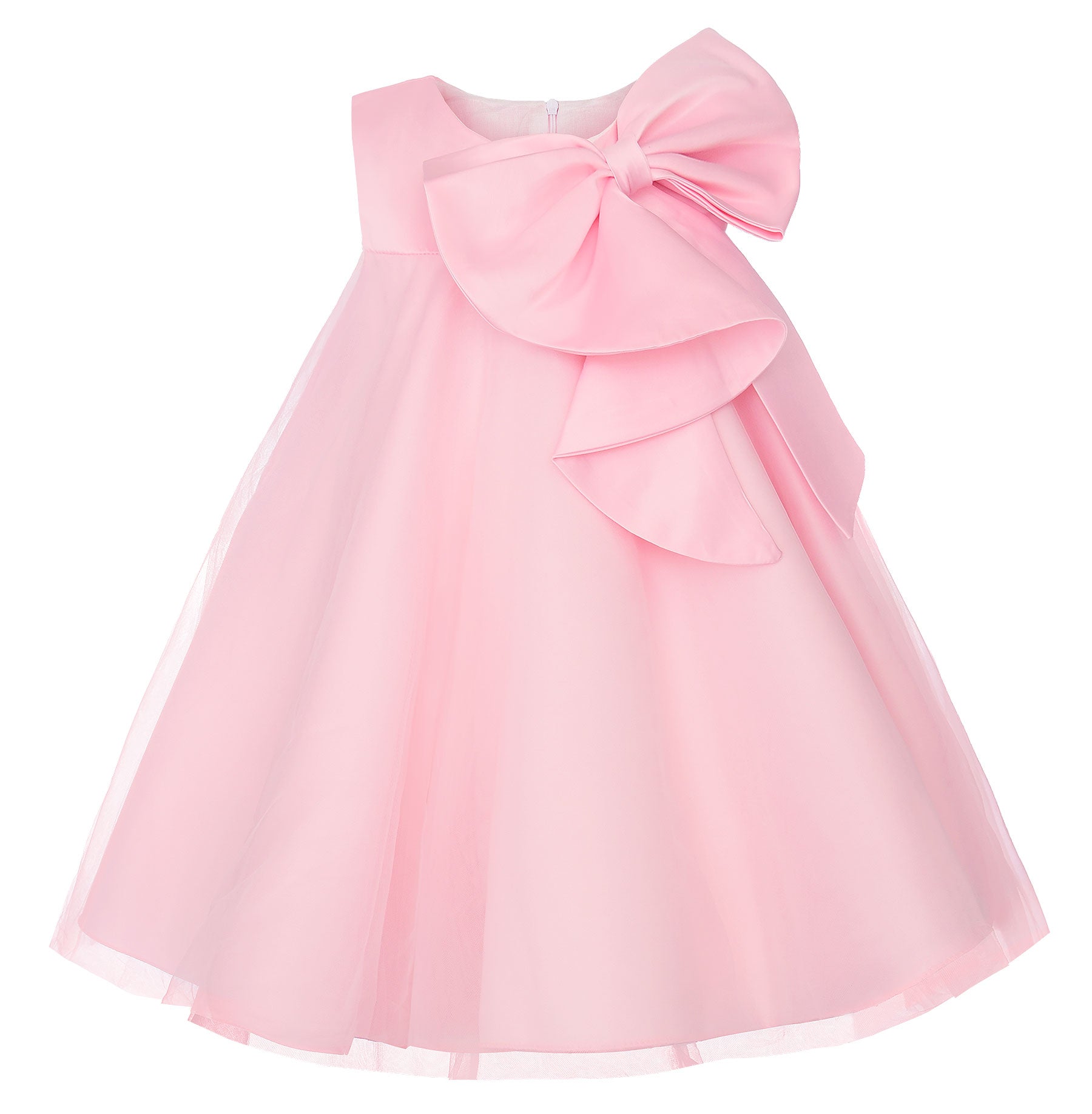 Flower Girl Dress A-Line Tulle Tutu for Wedding Birthday Party with Bow-Knot Pink / 3-4 Years Flower Girl Dress A-Line Tulle Tutu for Wedding Birthday Party with Bow-Knot Pink / 3-4 Years