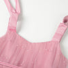 Flower Girls Pearl Dress Toddler Tulle Dresses with Bow Shoulder Straps for Wedding Party