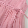 Flower Girls Pearl Dress Toddler Tulle Dresses with Bow Shoulder Straps for Wedding Party