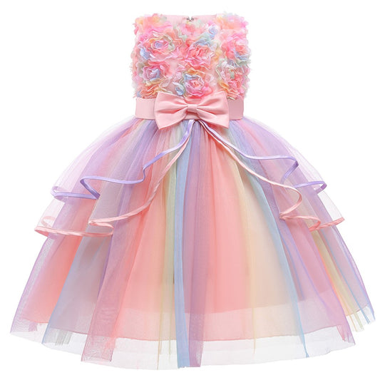 Rainbow Flower Girl Wedding Dress Princess Tutu Ball Gown for Special Occasions