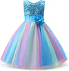 Little Girl's Sequin Sleeveless Mesh Rainbow Dress for Wedding Party