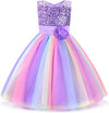 Little Girl's Sequin Sleeveless Mesh Rainbow Dress for Wedding Party
