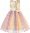Little Girl's Sequin Sleeveless Mesh Rainbow Dress for Wedding Party