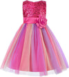 Little Girl's Sequin Sleeveless Mesh Rainbow Dress for Wedding Party