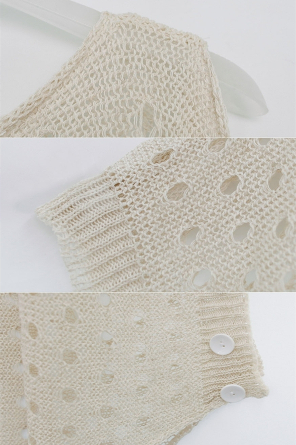 Cotton Off-shoulder Short-sleeve Holes Beach Knitwear White
