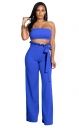 Top Wrapped Women Sexy Expose Navel Two Pieces Suit Blue 