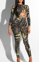 Women Sexy Bandage with Leopard Print Jumpsuit 