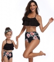 Black Flower Print Girl Swimwear Bikini Set Mommy and Me Swimsuit