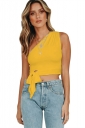 Sexy One Shoulder Sleeveless Yellow Tank Bowknot Woman Crop Top