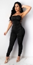 Solid Color Ruched Strappy Tube Top Jumpsuit