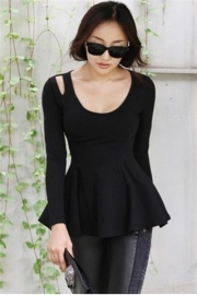 Black Summer Fashion Cute Long-sleeve Cotton T-Shirt