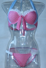 2 Piece Polka Dots Print Bikini with Bow Design Pink