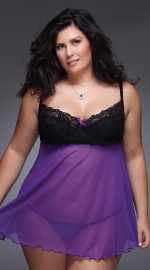 Plus Size Sexy Mesh and Lace Babydoll