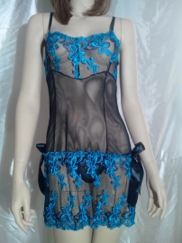 Embroidered Floral Babydoll Blue