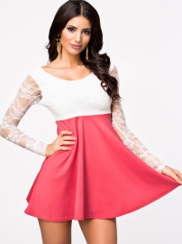 Long sleeve lace sexy dress rose