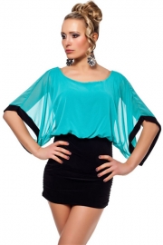 Wholesale Batwing-sleeved Blouse Mini Dress Blue