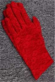 Lace Floral Crocheted Sun Protective Short Knitted Gloves Red