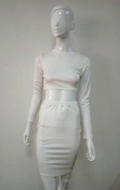 White 2pcs Long Sleeve Women Bodycon Dress