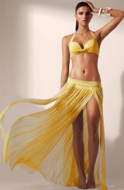 Newest 1pcs Women Lace Beach Dress Cover Up Yellow