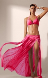 Rosy Elegant Mesh Maxi Skirt Cool Beachwear