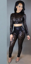Hot Sequinded Long Sleeve Two Pieces Jumpsuit