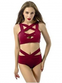 Red Sexy Split Bandage Crossover Bikini Suit