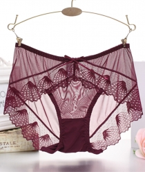 Women Sexy Panties Lace G-String T Pants Wine Red
