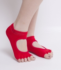 Toe Exercise Yoga Socks Pilates Barre Sock with Grip for Girl Women Light Red
