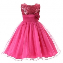 Little Girls' Sequin Mesh Flower Ball Gown Party Dress Tulle Prom Rose