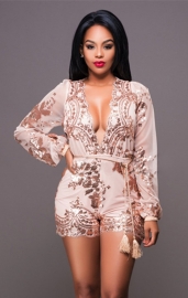 Women Sequined Deep V Party Playsuit Romper