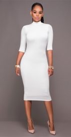 Women Long Sleeve Hollow Out Bodycon Dress White