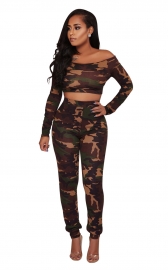 Fashion Casual Strapless Camouflage Two-piece Suit
